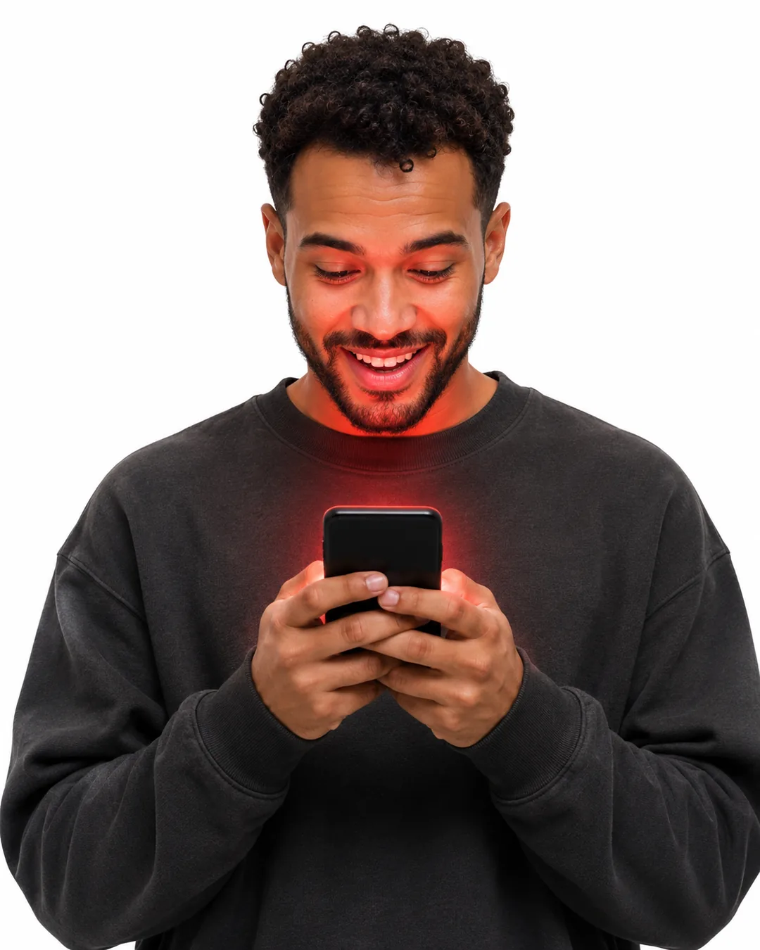 Excited YouTube creator reacting to growth on their phone