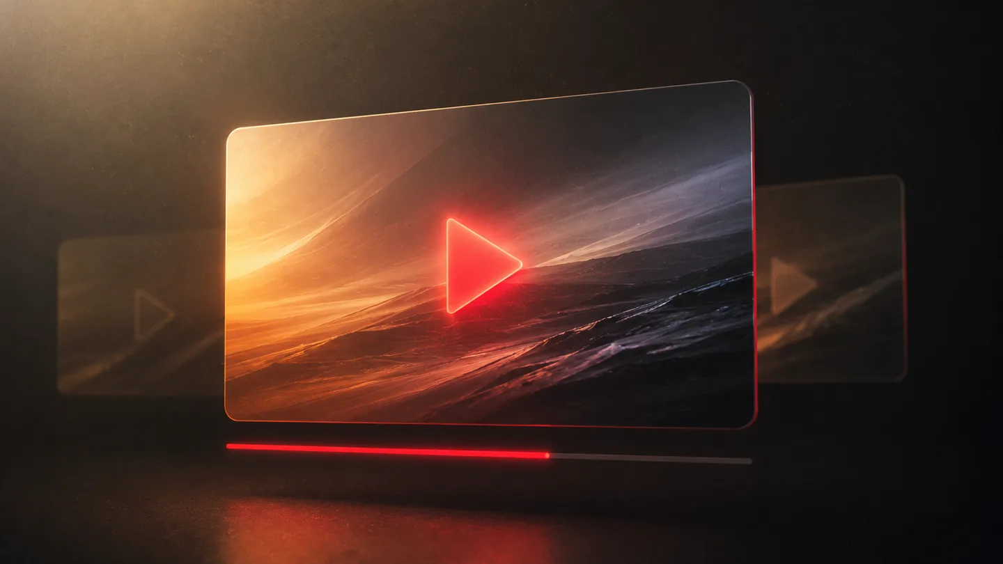YouTube video surfacing in the recommended rail behind a glowing red play button