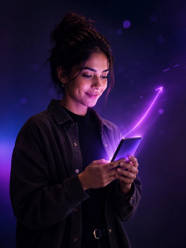 Person watching their follower count climb on a phone